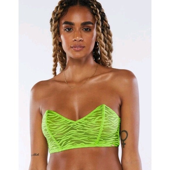 Savage x Fenty All Over Me Lace Bandeau Bralette Green Tea Strapless Size 1X - Picture 1 of 7